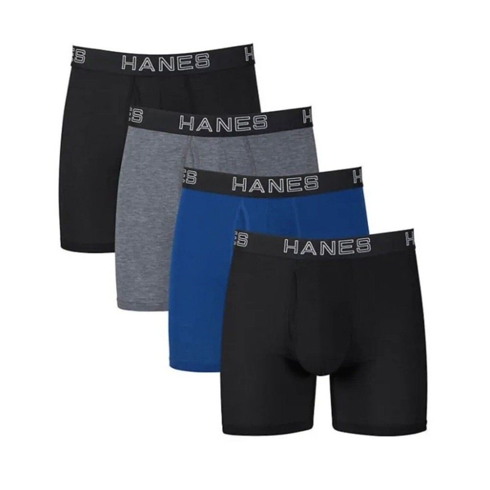 Hanes Men's 4 Pack Total Support Pouch Boxer Brief Size XL Blue Grey Black